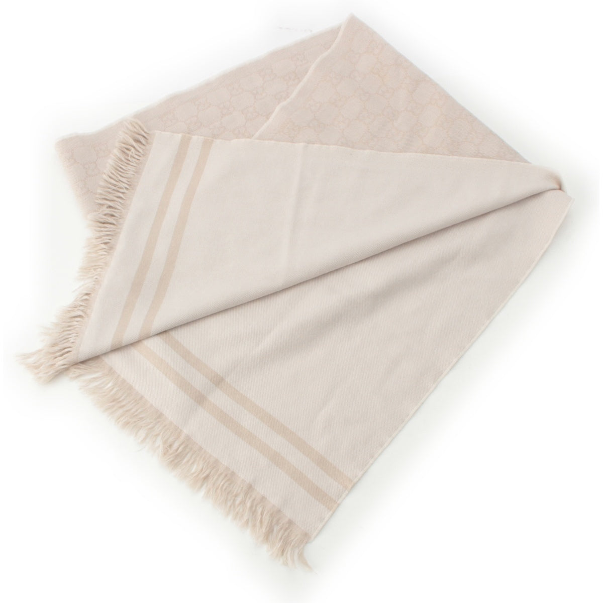 GUCCI wool GG Scarf Large fringed stole beige