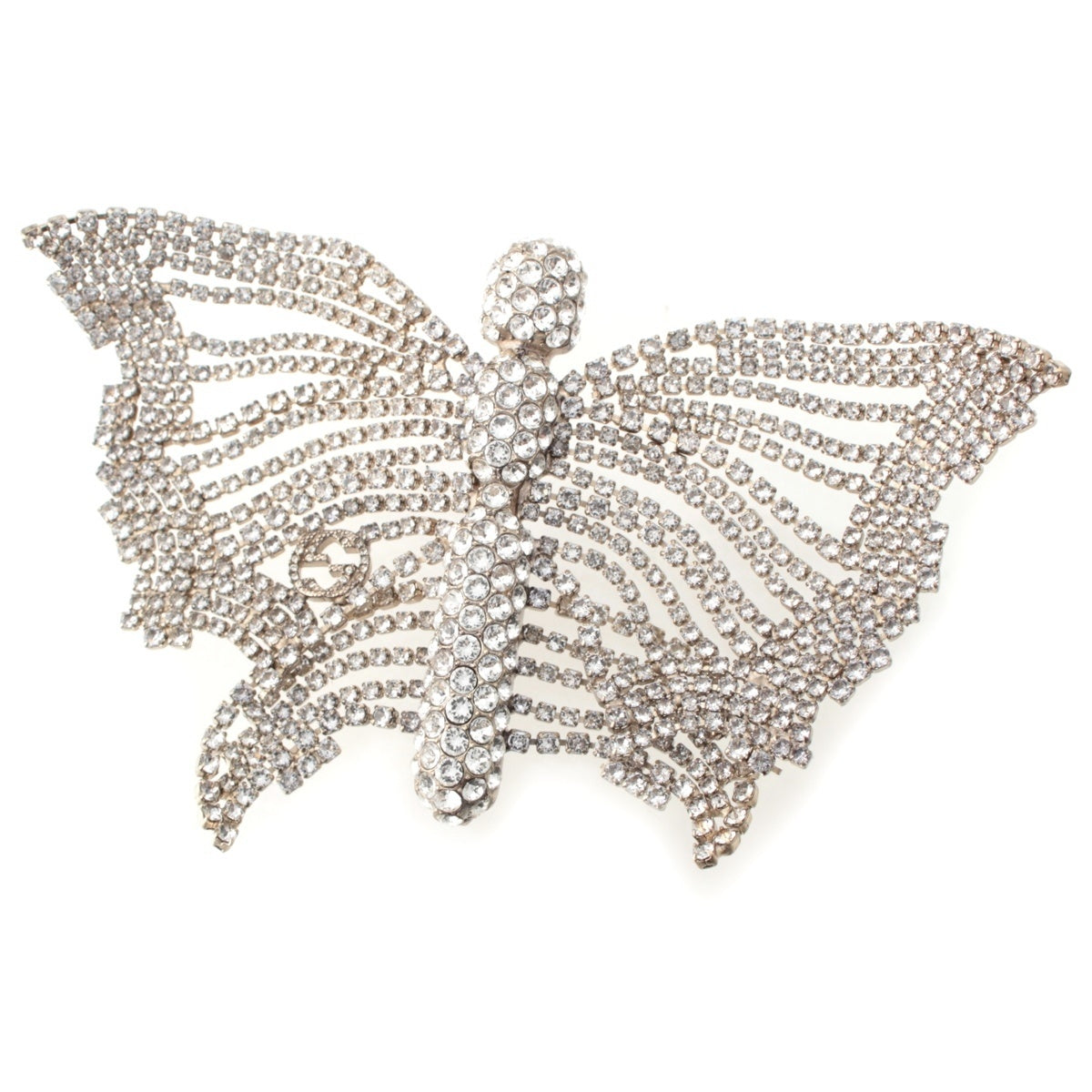 GUCCI Rhinestone butterfly Brooch Accessories Silver
