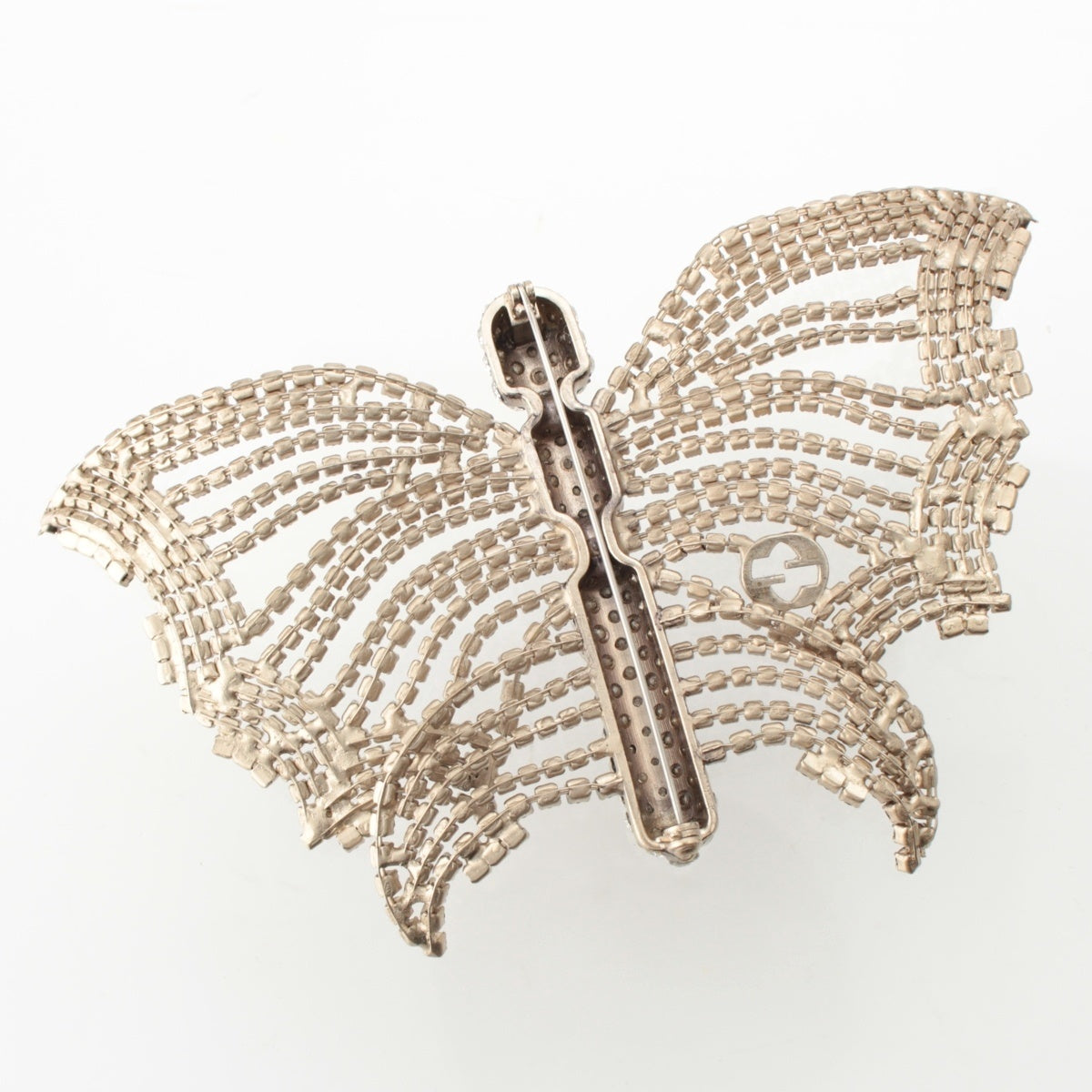 GUCCI Rhinestone butterfly Brooch Accessories Silver