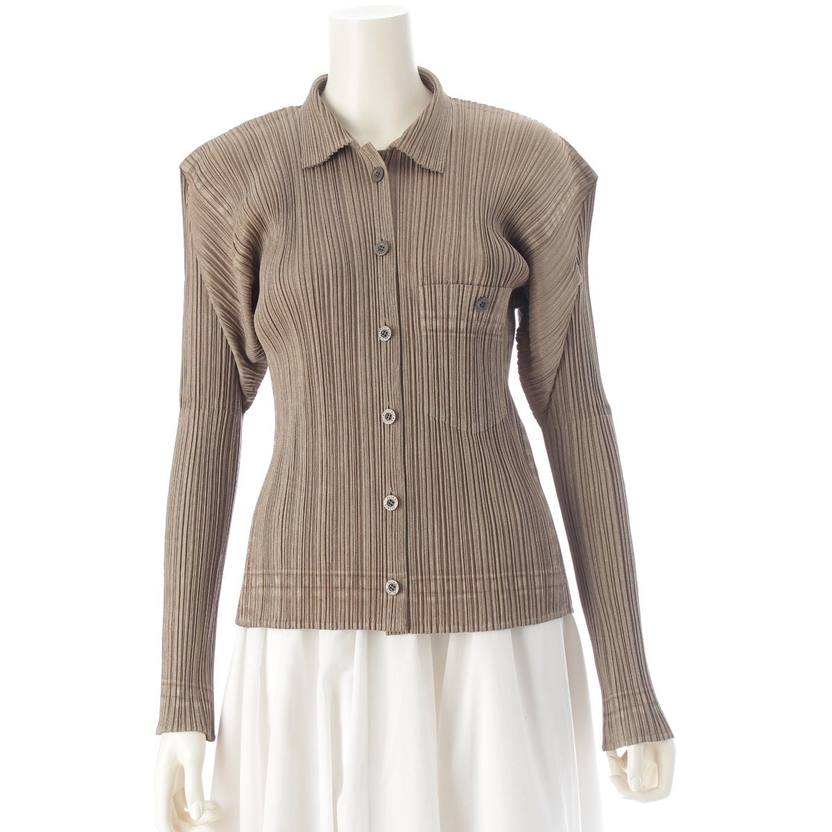 PLEATS PLEASE ISSEY Pleated Transfer Print Long Sleeve Shirt blouse Jacket PP14-JJ262 Brown 3