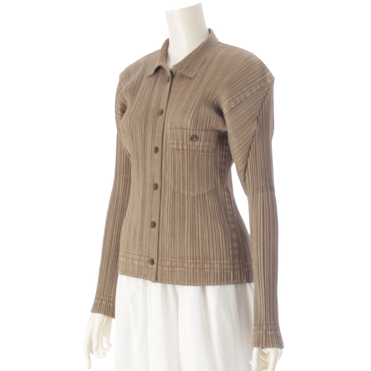 PLEATS PLEASE ISSEY Pleated Transfer Print Long Sleeve Shirt blouse Jacket PP14-JJ262 Brown 3