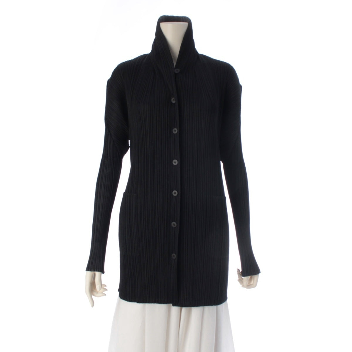 ISSEY MIYAKE Pleated Asymmetrical Design Coat Jacket PP14-JD582 black 4