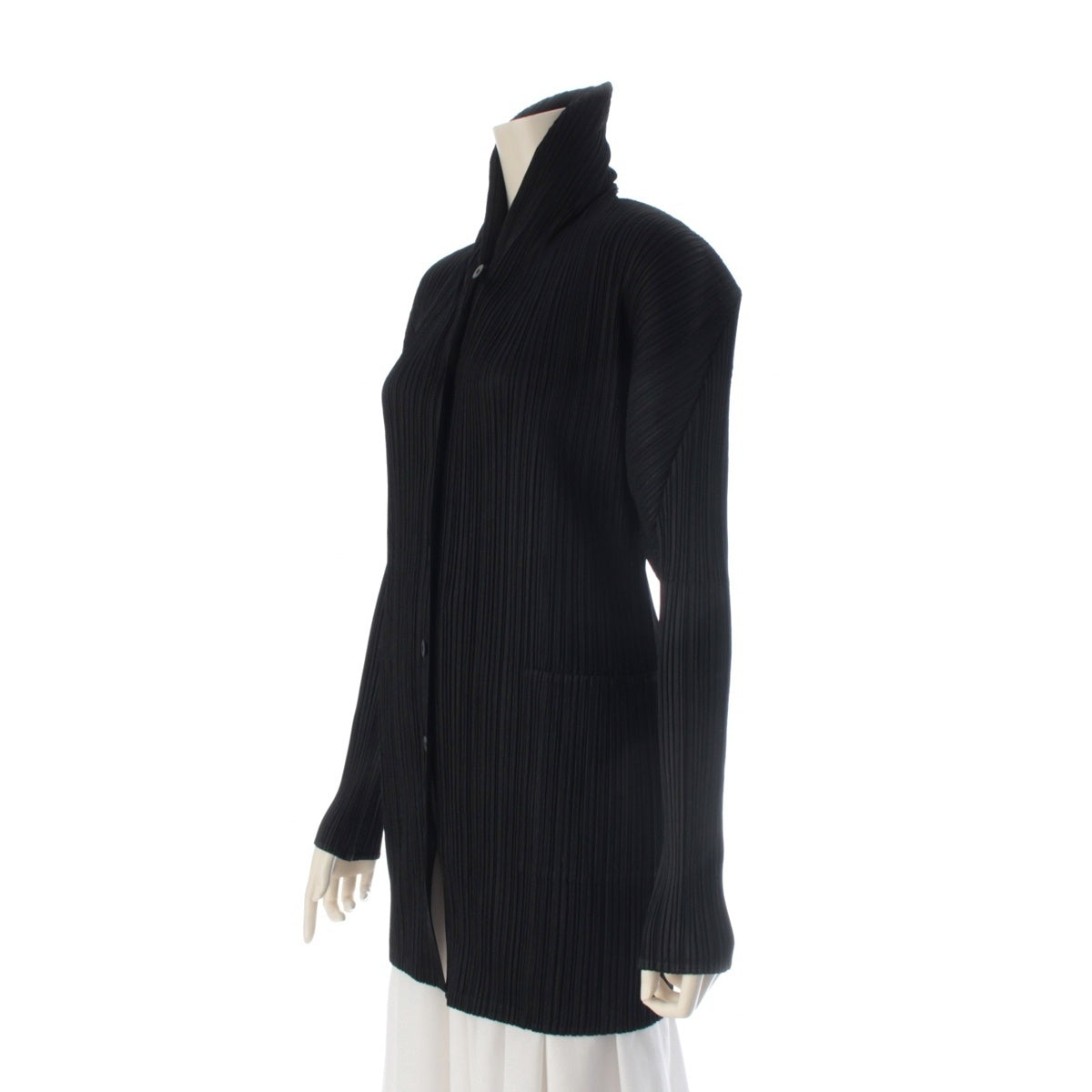 ISSEY MIYAKE Pleated Asymmetrical Design Coat Jacket PP14-JD582 black 4