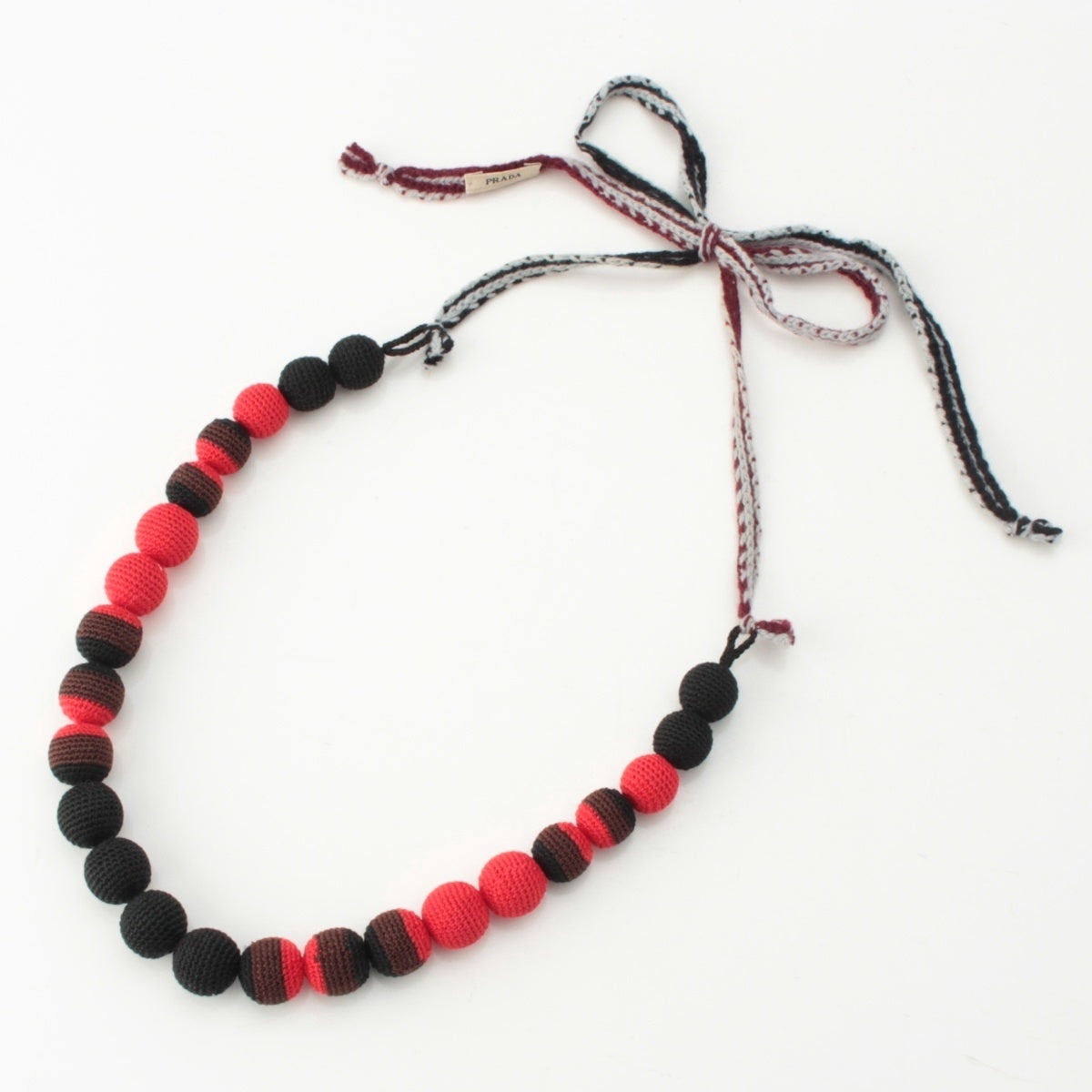 PRADA Archive Knit Crochet Necklace Accessories Black red