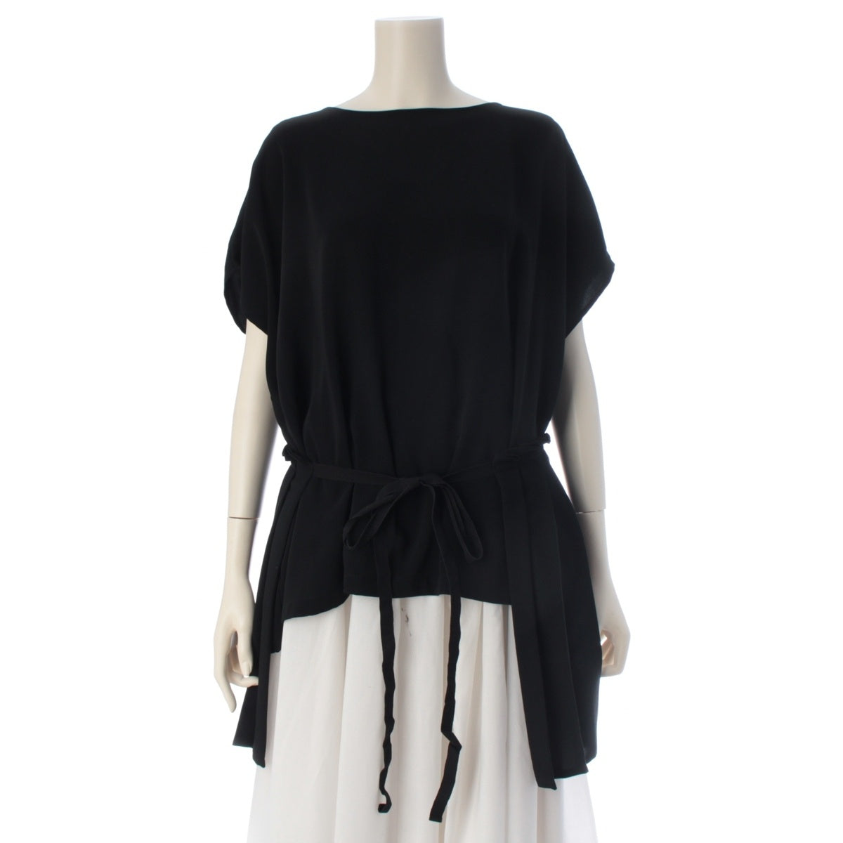 MM6 Back-pleated, waist-tie, short-sleeved blouse tops S52NC0221 black 36