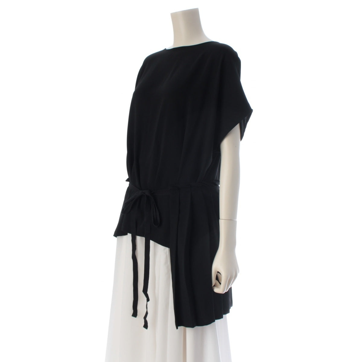 MM6 Back-pleated, waist-tie, short-sleeved blouse tops S52NC0221 black 36