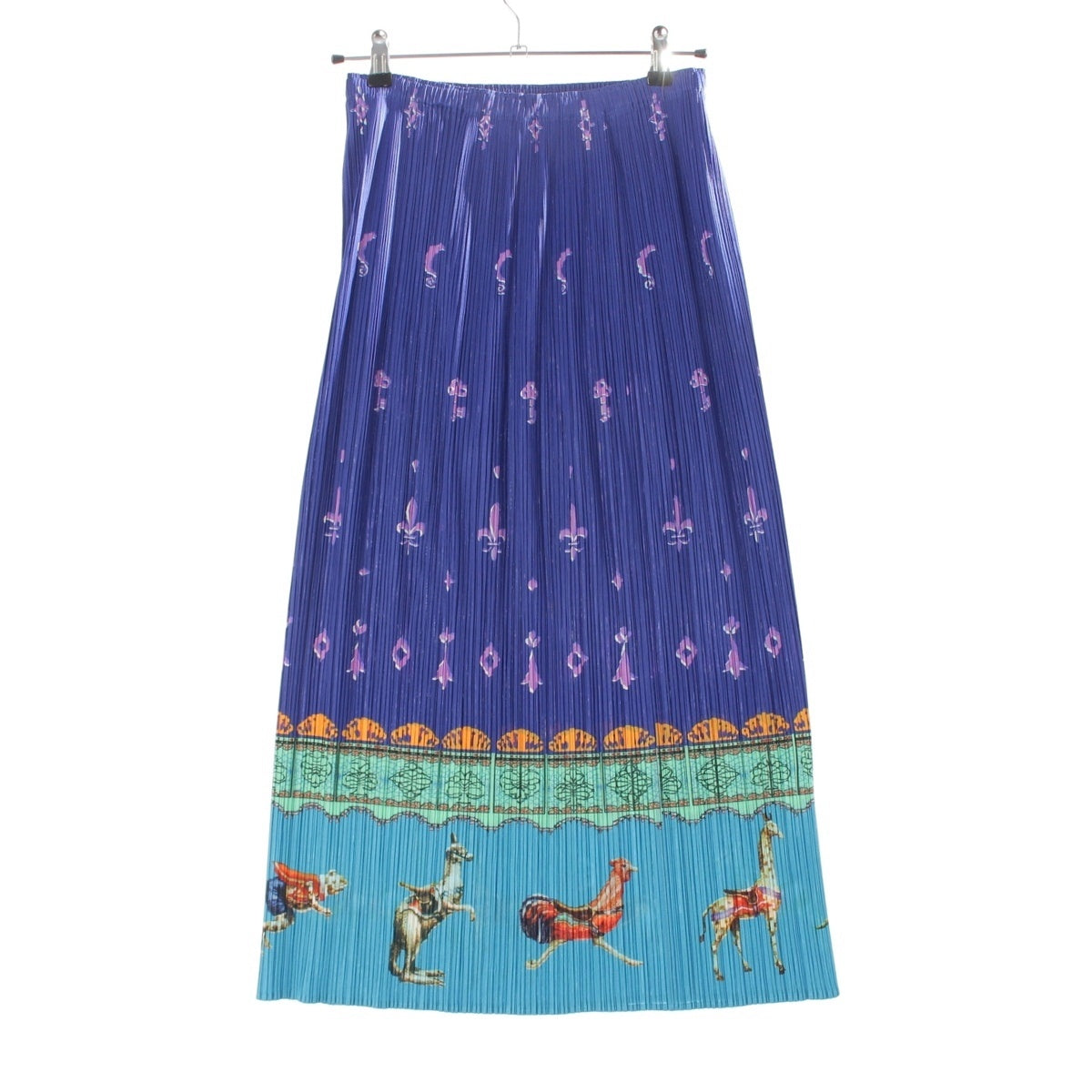 PLEATS PLEASE Merry-go-round Animal Pattern Long skirt Bottoms blue 4