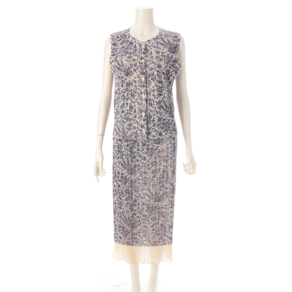 PLEATS PLEASE Botanical print floral pleated vest Skirt setup blue 3／2