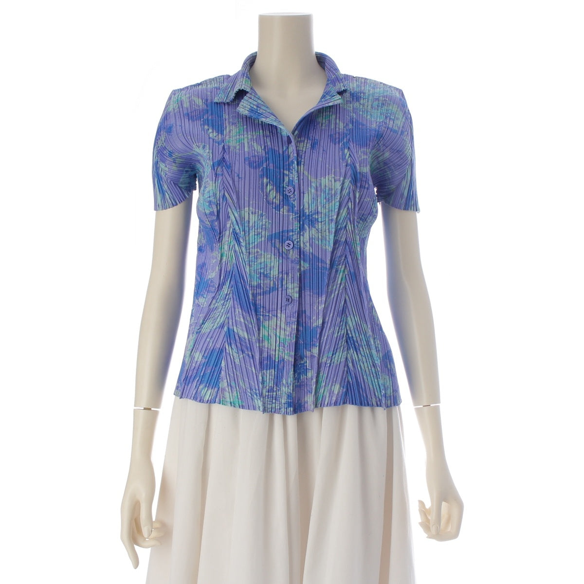 PLEATS PLEASE ISSEY Hibiscus Flower Print blouse Short sleeve shirt PP51-JJ582 purple 3