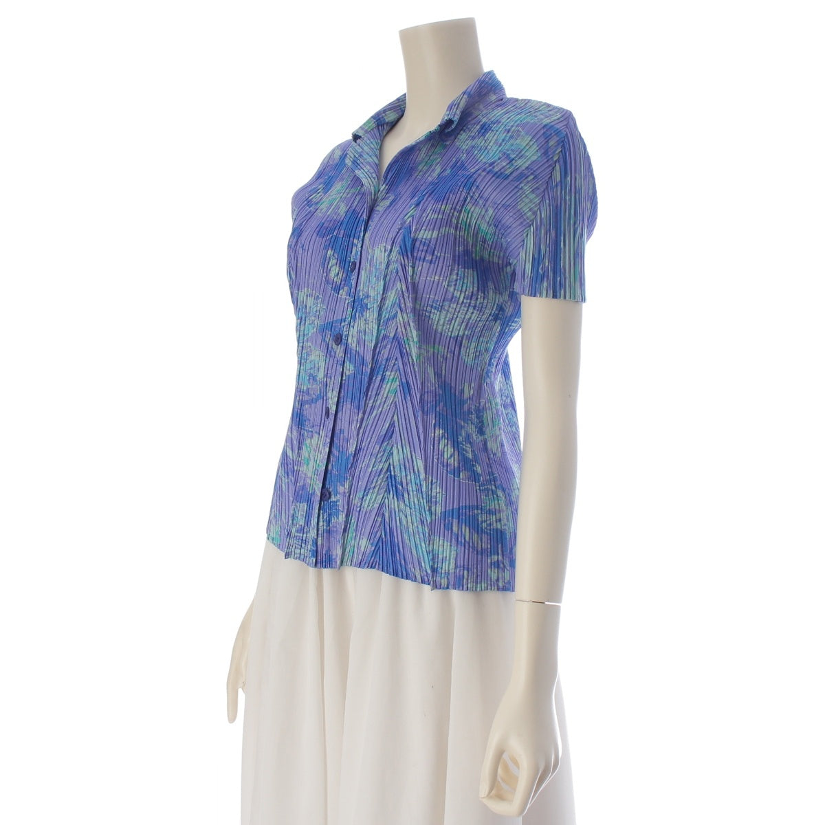 PLEATS PLEASE ISSEY Hibiscus Flower Print blouse Short sleeve shirt PP51-JJ582 purple 3