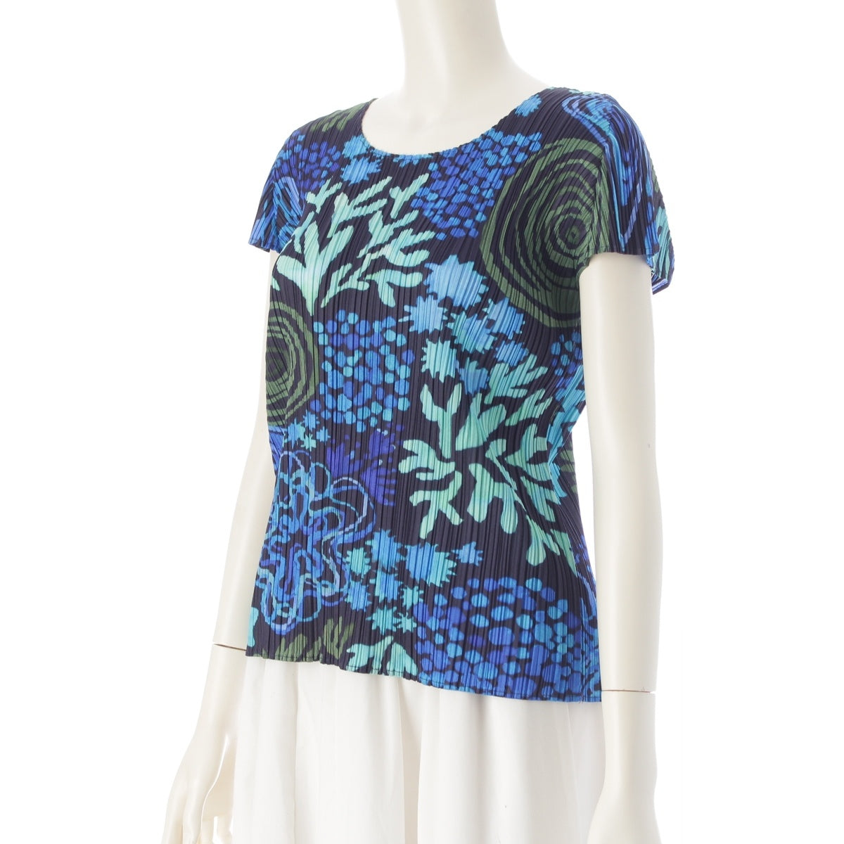 PLEATS PLEASE ISSEY Botanical Pattern French Sleeve Cut tops PP23-JK522 Blue 3
