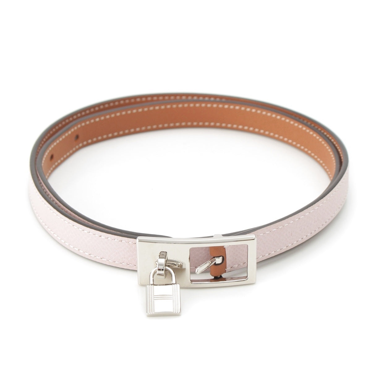 HERMES lucky 15 Epsomx Swift leather belt mauve pale x gold 75