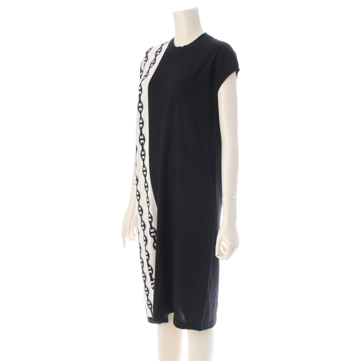 HERMES cashmere silk Chaine d'Ancre Bicolor Sleeveless one piece 06-7708 Black White 40