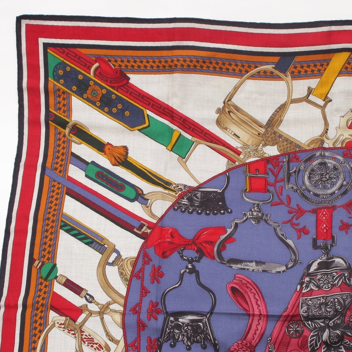 HERMES Caregean cashmere silk Duo d'Etriers (Armor Duo) Large format 140 scarf multicolor