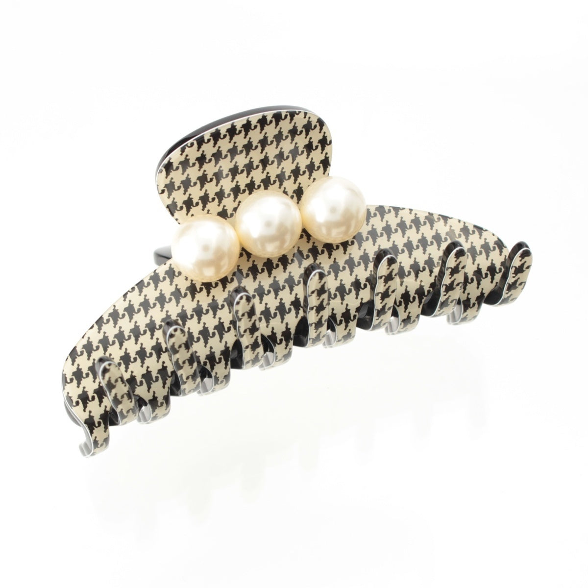 Alexandre de Paris Pearl houndstooth hair accessory hair accessory Black x white M