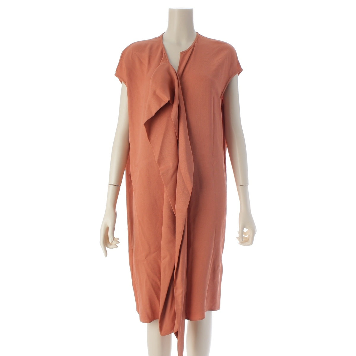 HERMES silk Ribbon Sleeveless one piece Coral Pink Orange 34
