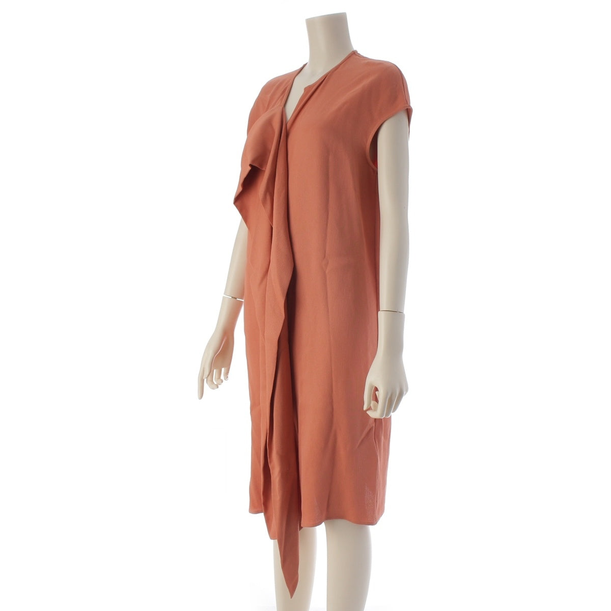 HERMES silk Ribbon Sleeveless one piece Coral Pink Orange 34