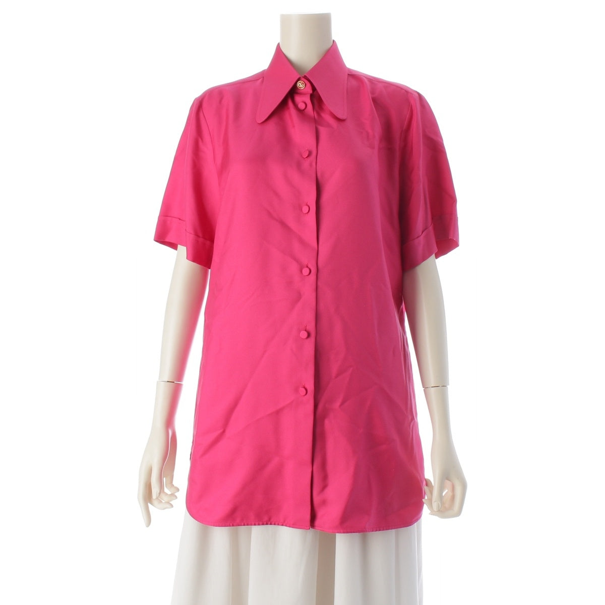 GUCCI silk GG button Short sleeve shirt pink 40