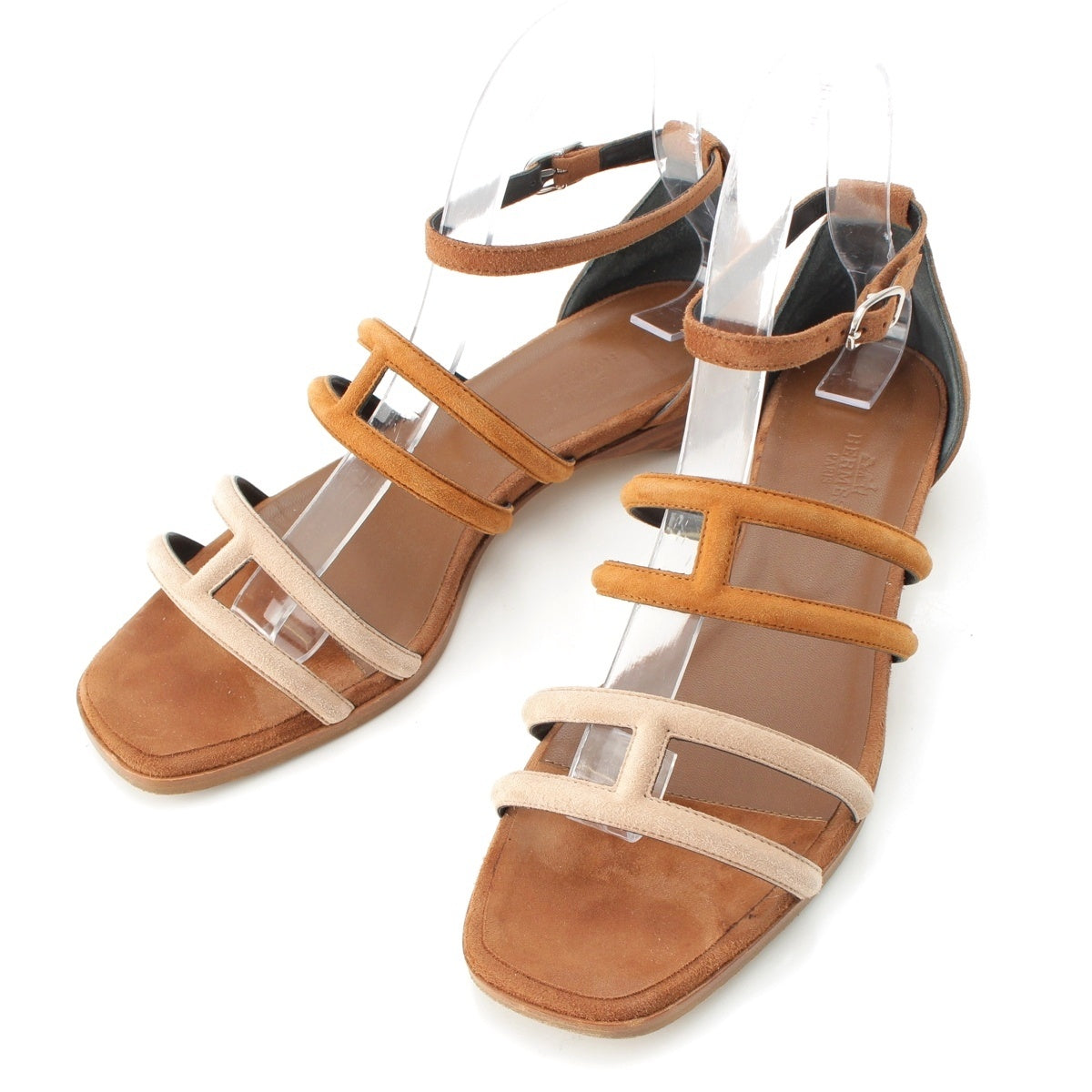 HERMES Gladiella H motif suede Sandals Brown 38