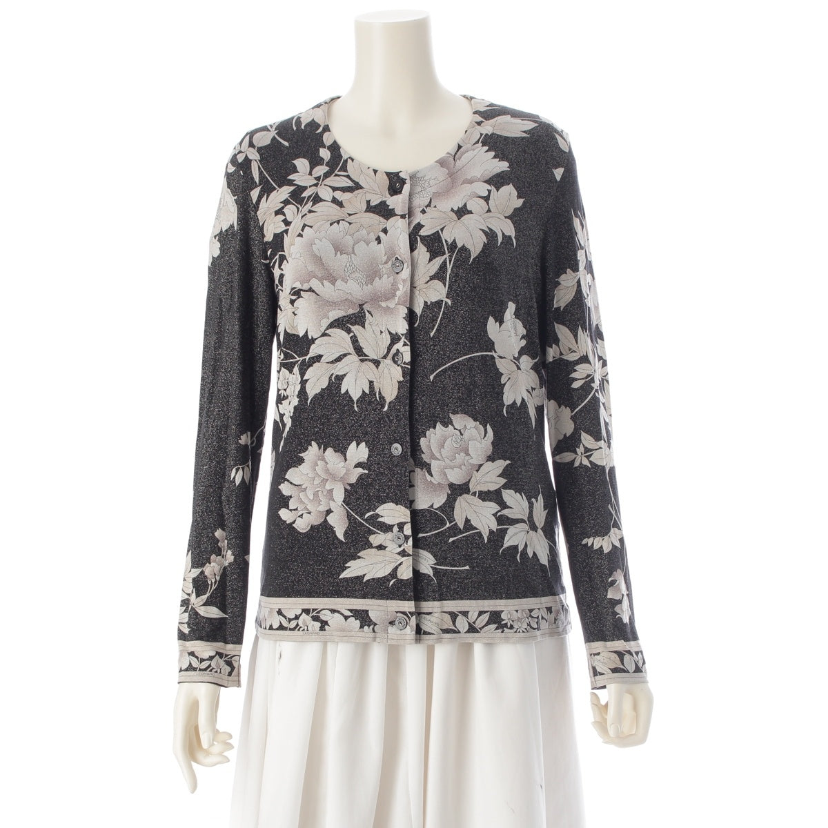 LEONARD Floral print short-sleeved cut-and-sew top, long-sleeved cardigan ensemble 0399602 Black Grey M