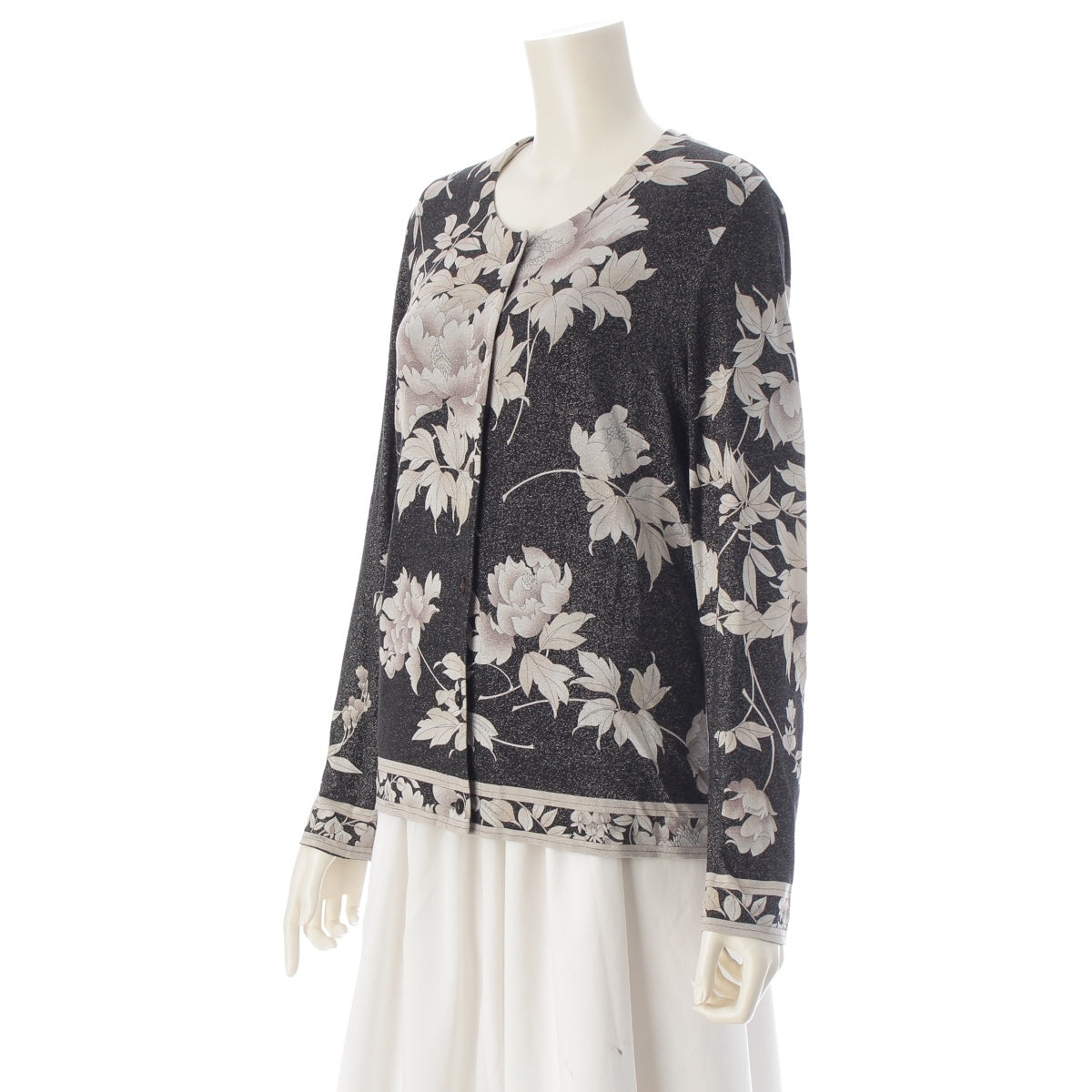 LEONARD Floral print short-sleeved cut-and-sew top, long-sleeved cardigan ensemble 0399602 Black Grey M