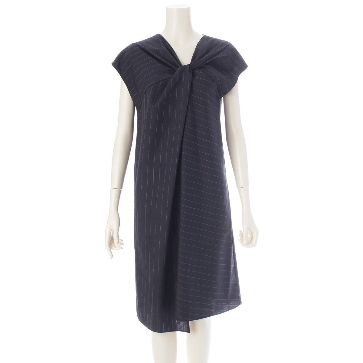 Maison Margiela summer wool Asymmetrical striped sleeveless top one piece dress SM9CT0002 Navy 42