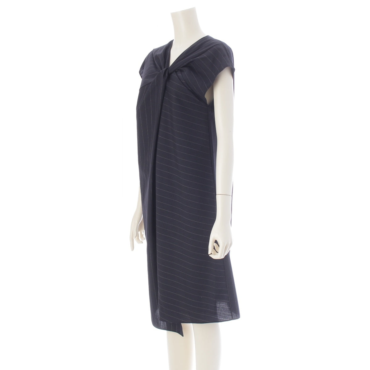 Maison Margiela summer wool Asymmetrical striped sleeveless top one piece dress SM9CT0002 Navy 42