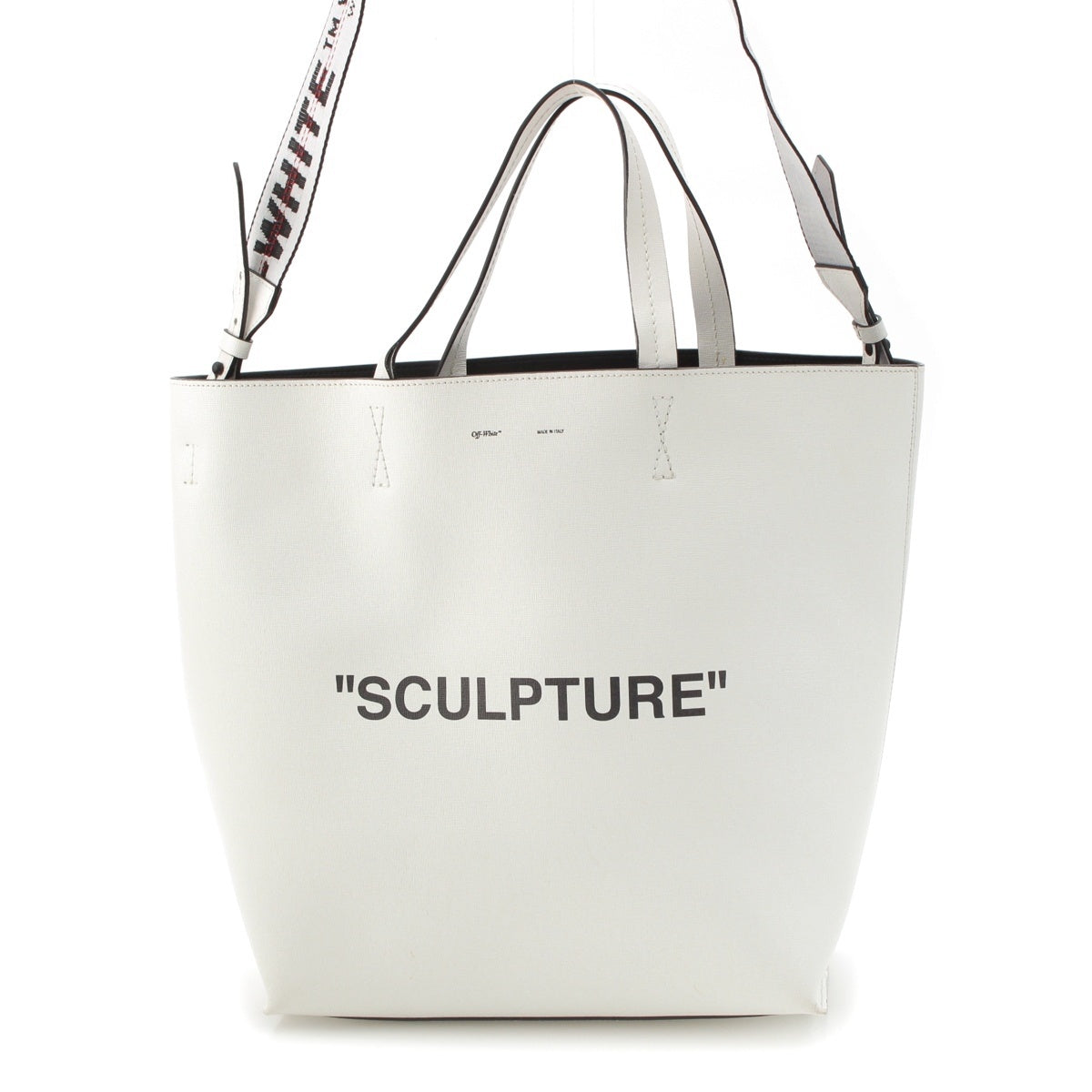 OFF-WHITE leather Virgil Abloh SCULPTURE Logo 2-Way Shoulder Bag Tote Bag OWNA035 White black