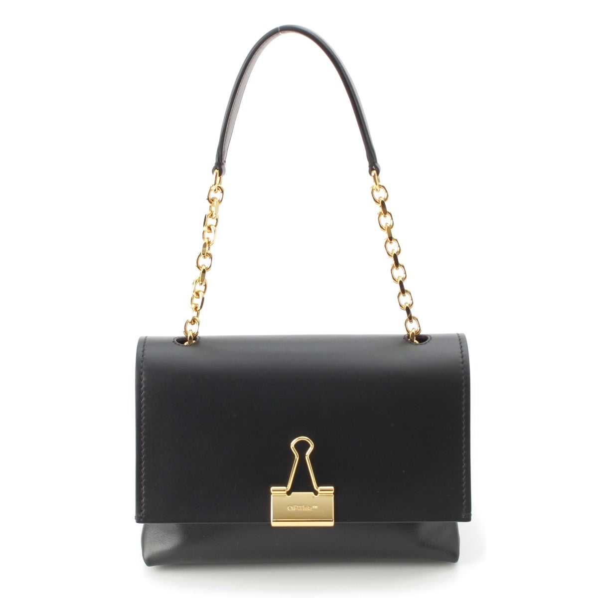 OFF-WHITE leather Virgil Abloh CLIPS Chain 2WAY Shoulder Bag Black gold