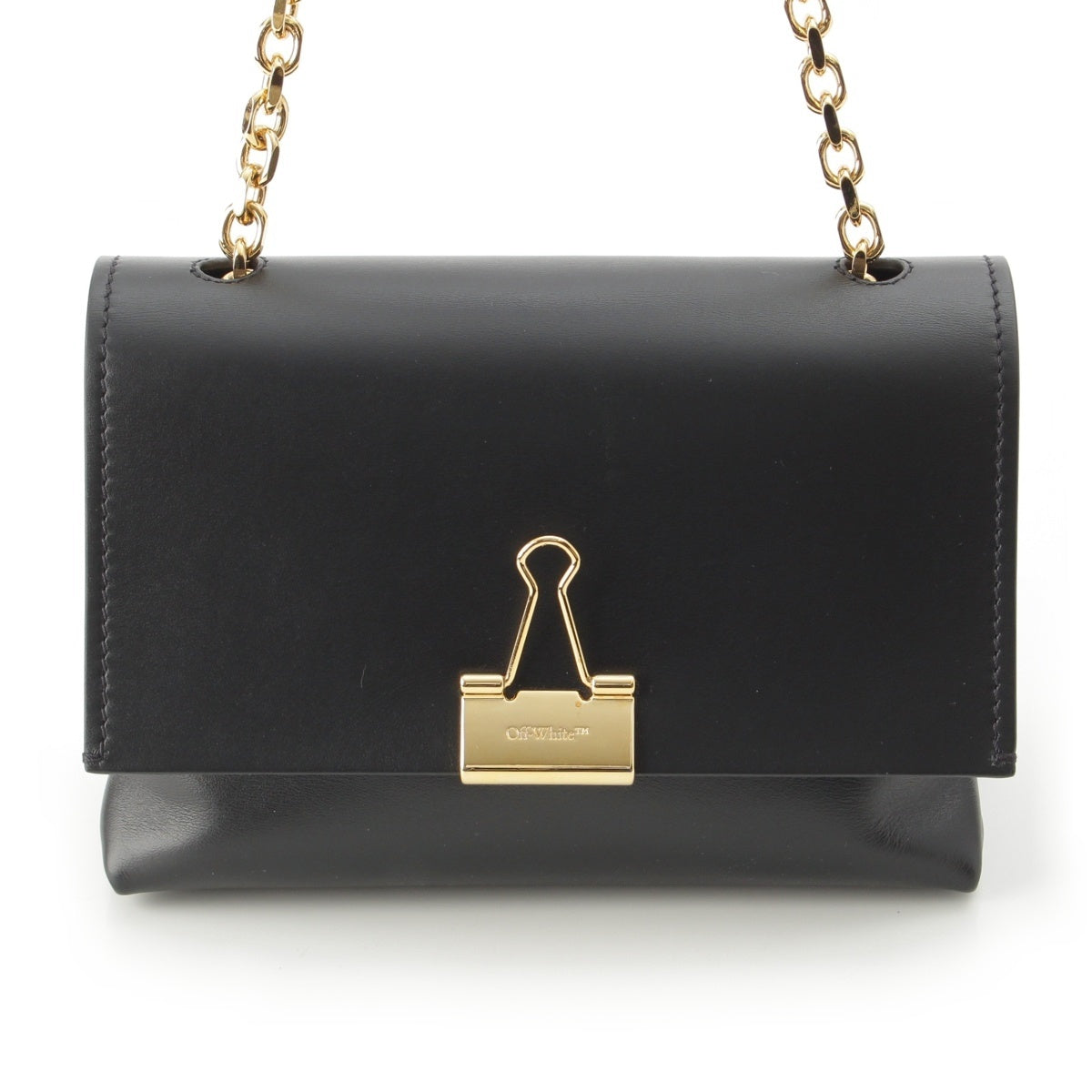OFF-WHITE leather Virgil Abloh CLIPS Chain 2WAY Shoulder Bag Black gold
