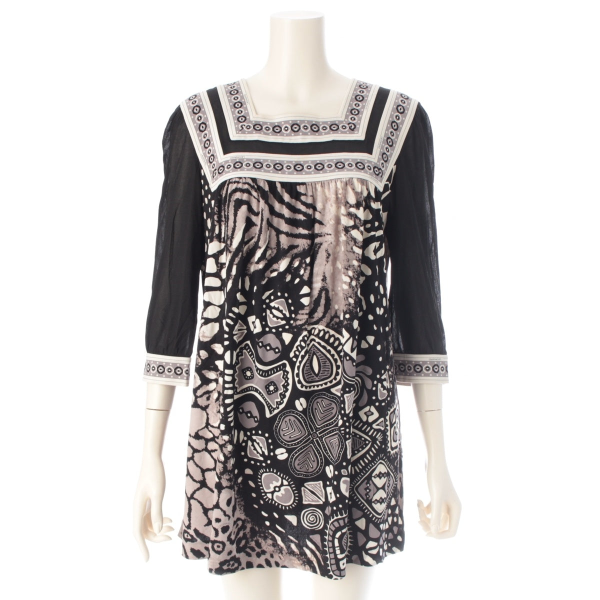 LEONARD Cancan material Square neck, all-over print one piece 0189216 Black Grey 42