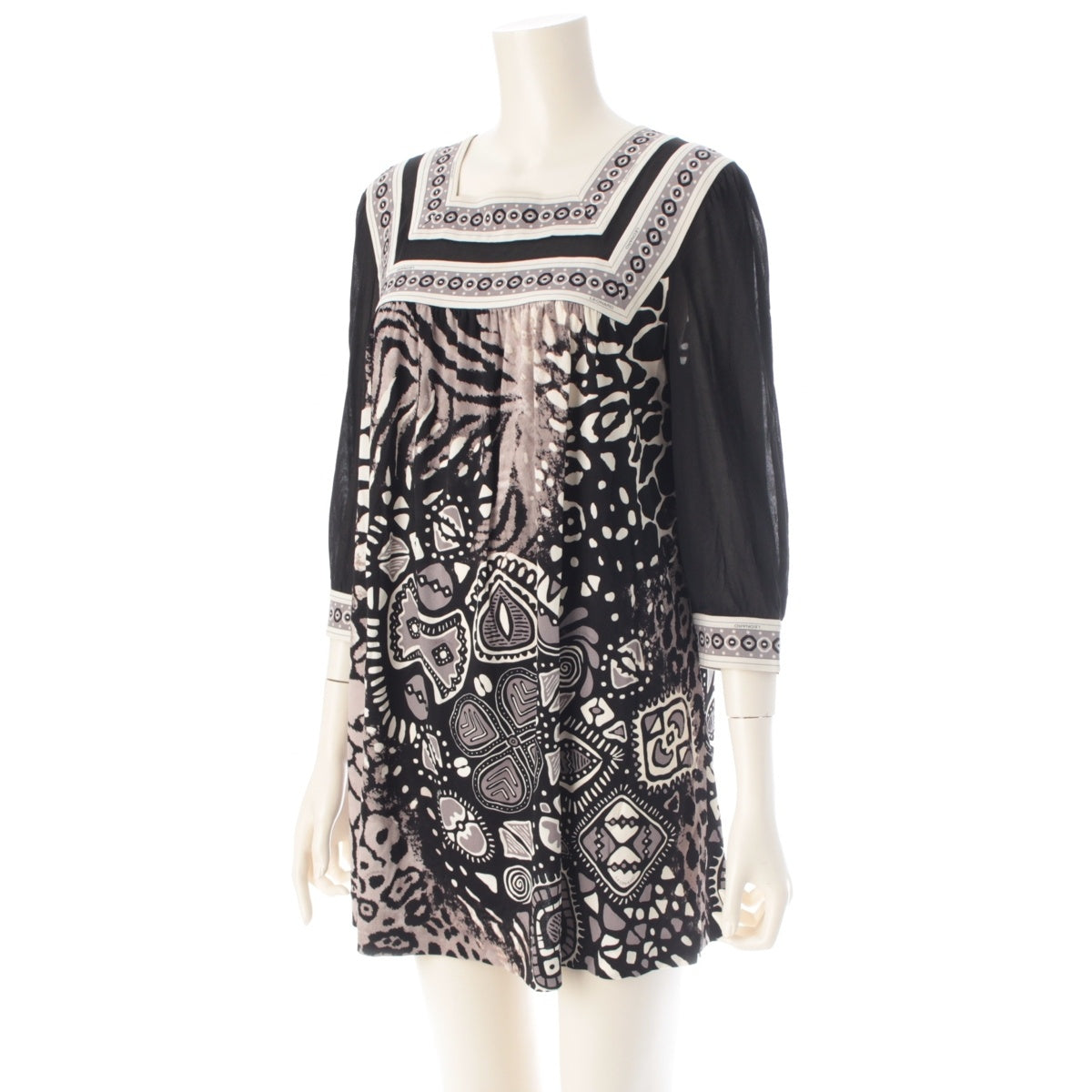 LEONARD Cancan material Square neck, all-over print one piece 0189216 Black Grey 42