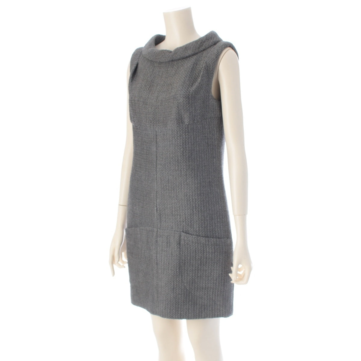 CHANEL wool cotton Sleeveless Griboa Button one piece P44353 gray 36