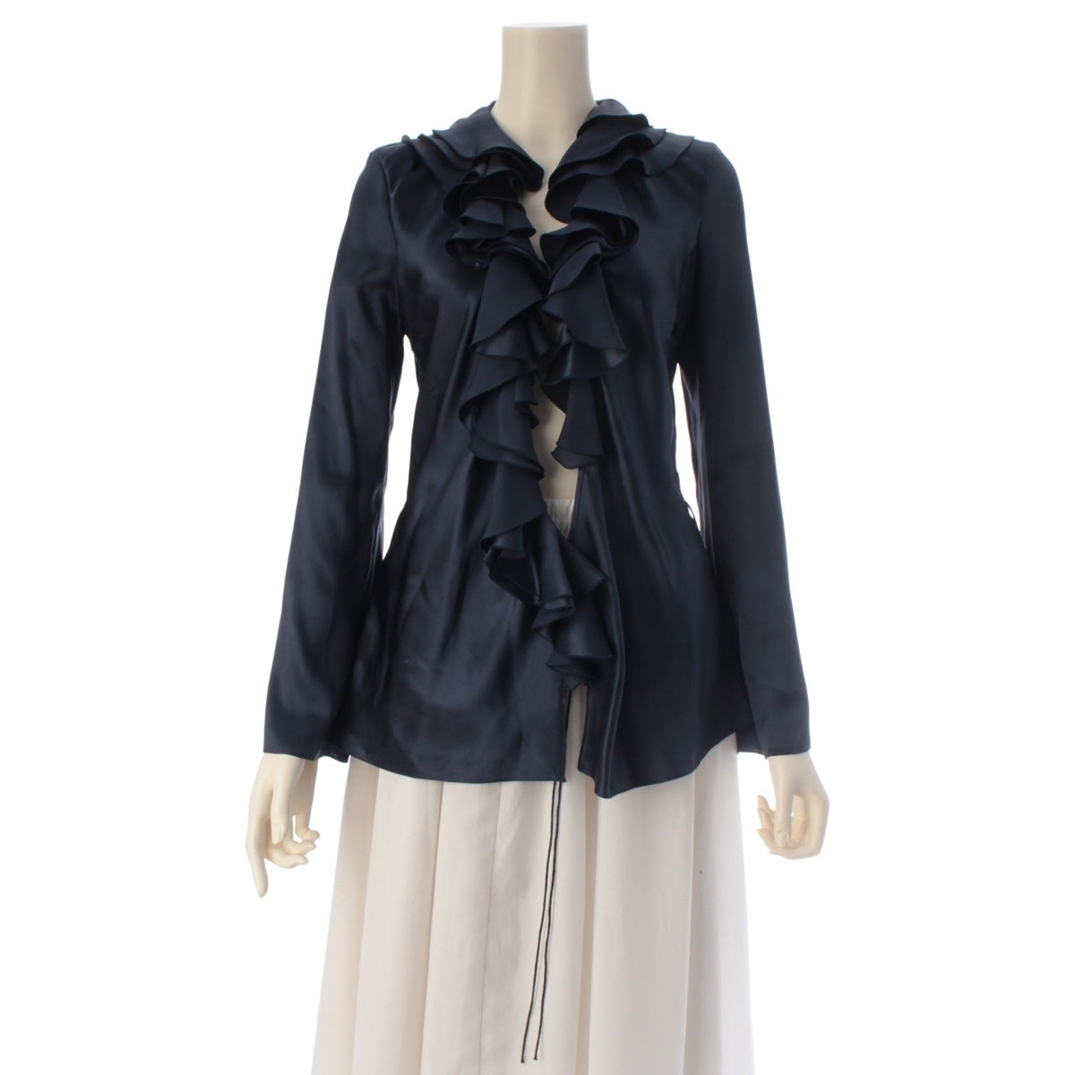 Dior silk Galliano period frills blouse shirt 8P12055570 Navy 44