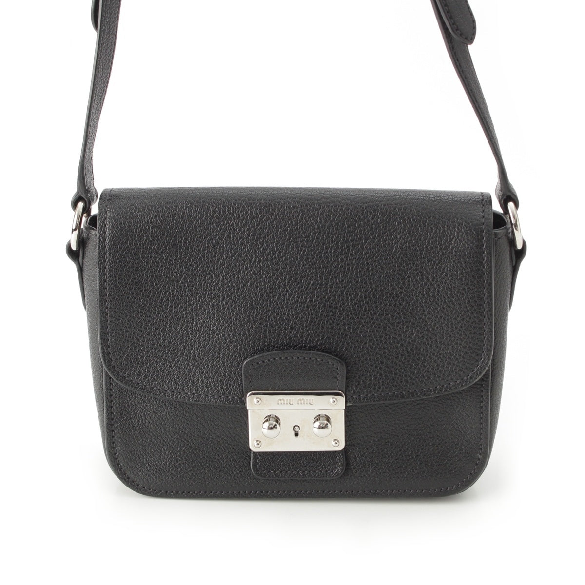 MIUMIU Madras leather Shoulder Bag SilverMetal 5BH638 black