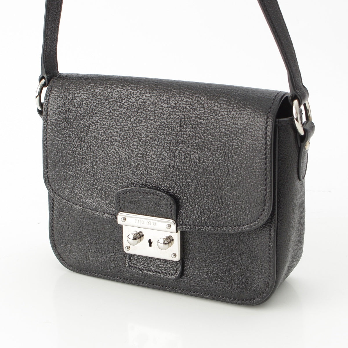 MIUMIU Madras leather Shoulder Bag SilverMetal 5BH638 black