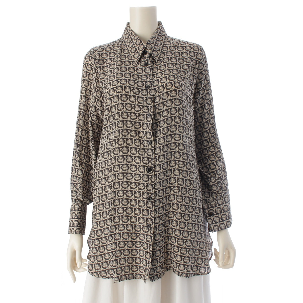 Salvatore Ferragamo silk Gancini Long sleeve shirt beige 46