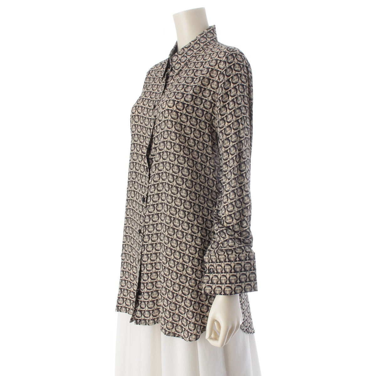 Salvatore Ferragamo silk Gancini Long sleeve shirt beige 46