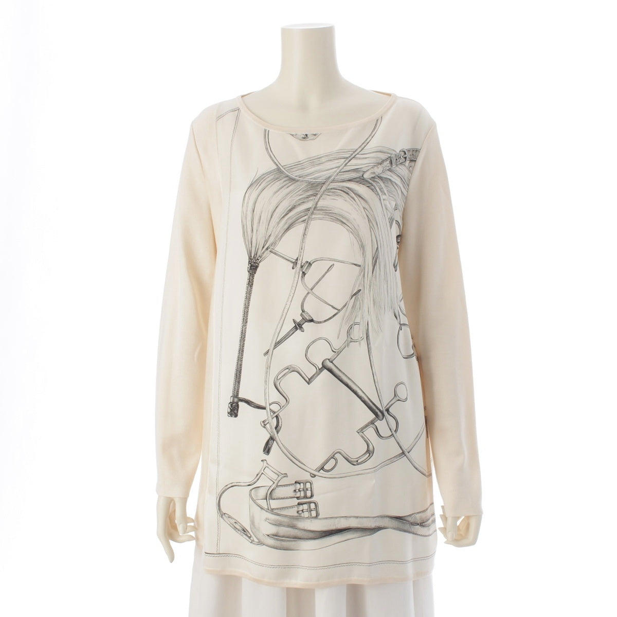 HERMES twill laine <html>
 
 <body>
 シルク カシミヤ switching knit Pullover tops Ivory 42