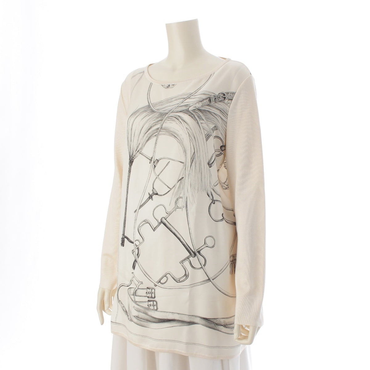 HERMES twill laine <html>
 
 <body>
 シルク カシミヤ switching knit Pullover tops Ivory 42