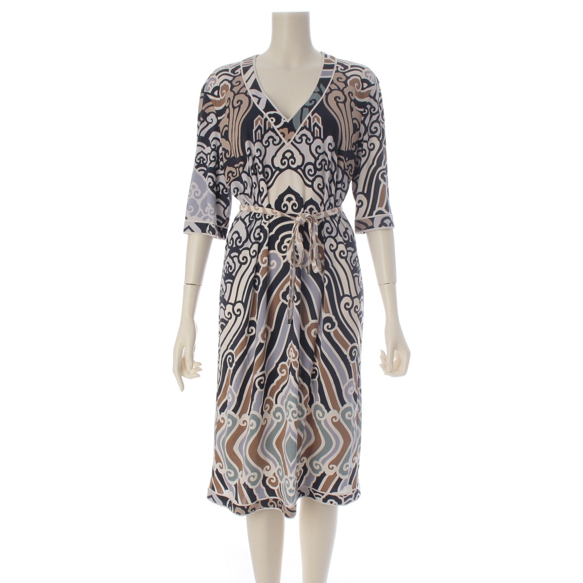 LEONARD Rayon All-over print V-neck with belt one piece 0450425 multicolor 42