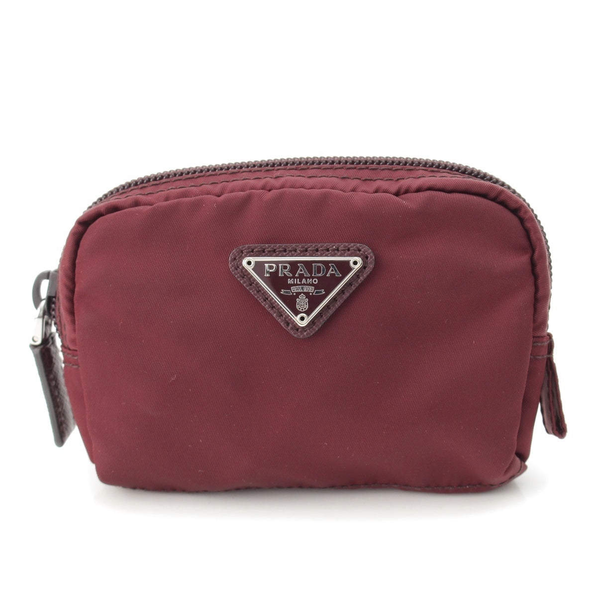 PRADA Nylon Triangle Plate Mini Pouch Bordeaux