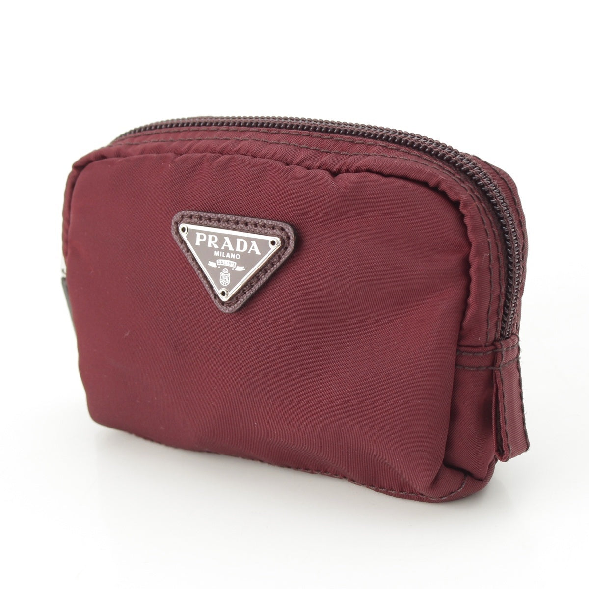 PRADA Nylon Triangle Plate Mini Pouch Bordeaux