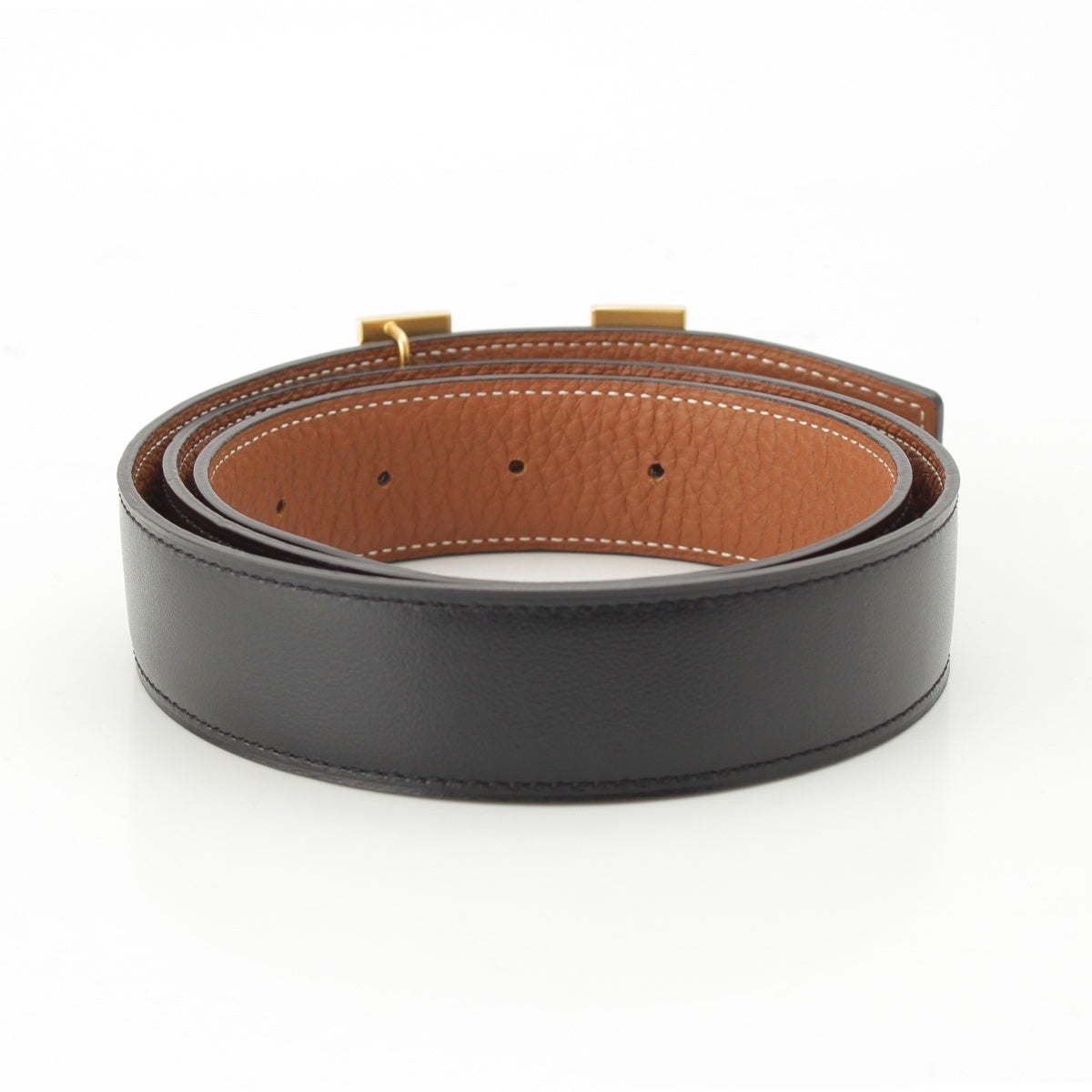 HERMES H-belt, reversible, gold metal belt Black brown gold 85