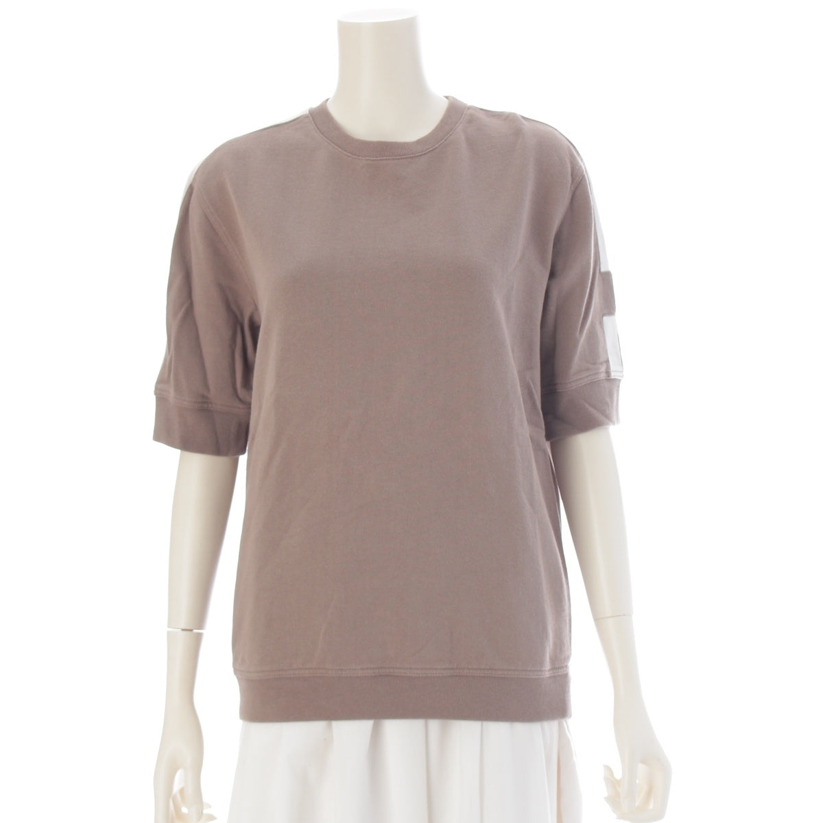 HERMES cotton Side stripe cut and sew Short sleeve T-shirt Brown beige S