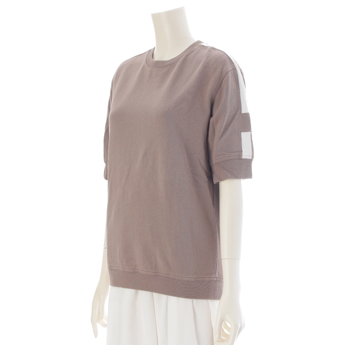 HERMES cotton Side stripe cut and sew Short sleeve T-shirt Brown beige S