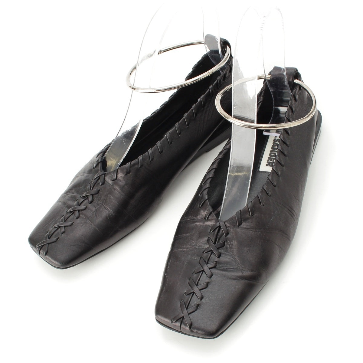 JIL SANDER leather Ballerina Ankle Ring Flat shoes black 35 1/2