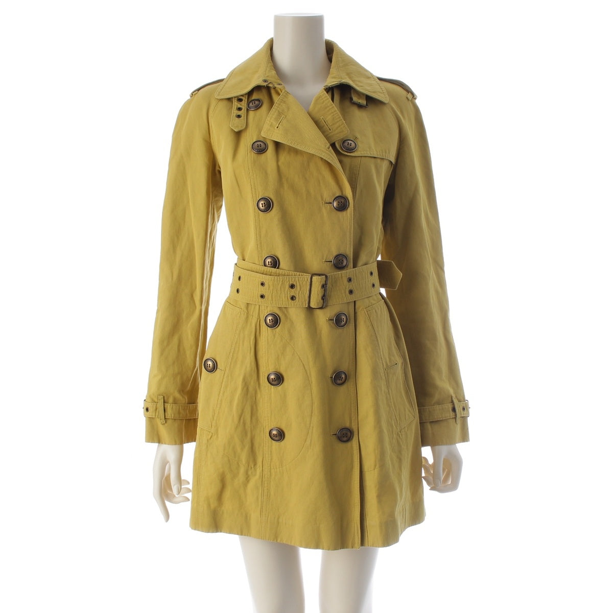Burberry London cotton Metal button belt included trench coat outer yellow 40