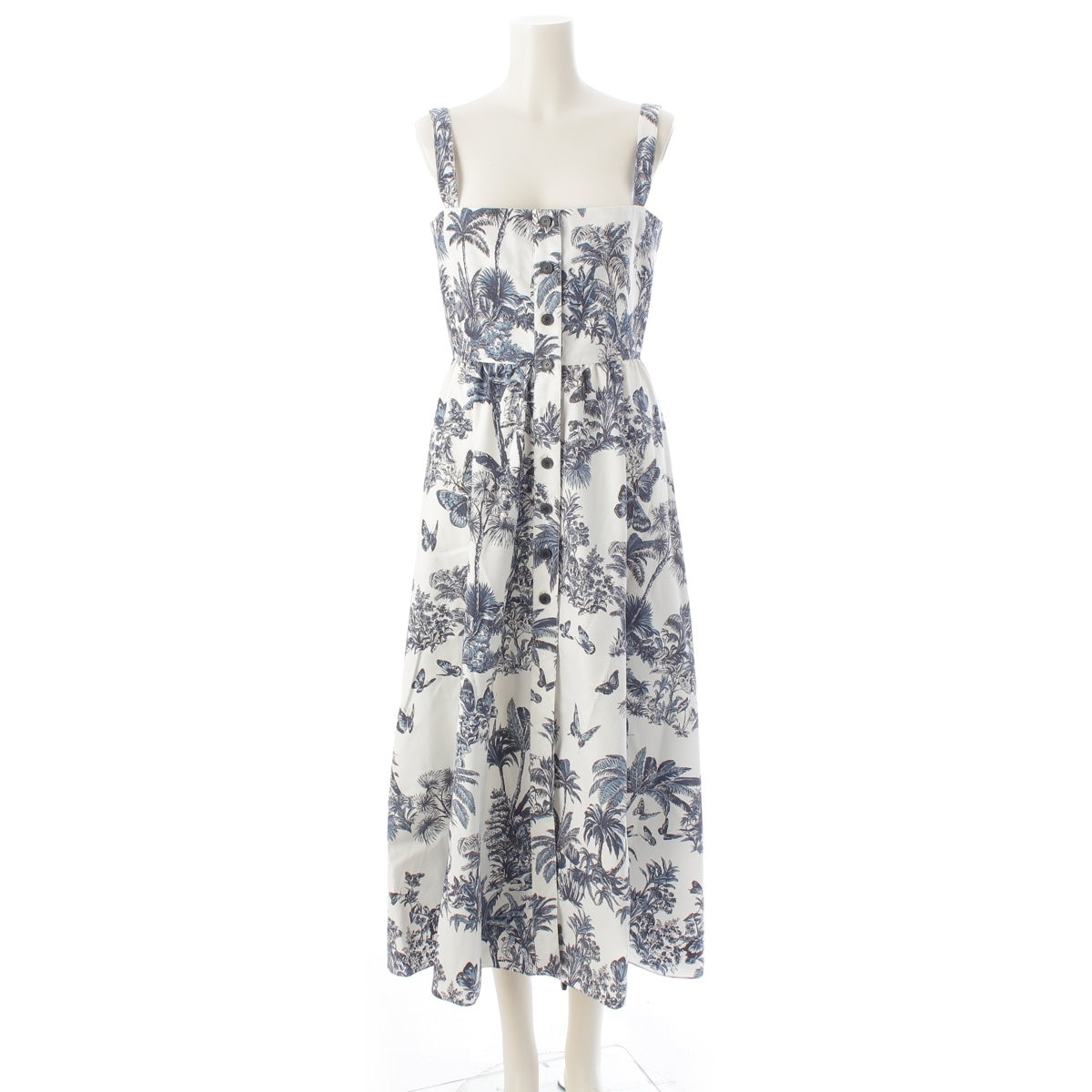 Christian Dior Dioliviera Toile de Jouy Palm cotton Palm tree pattern shoulder bag one piece dress 541D57A3A91 White blue 40