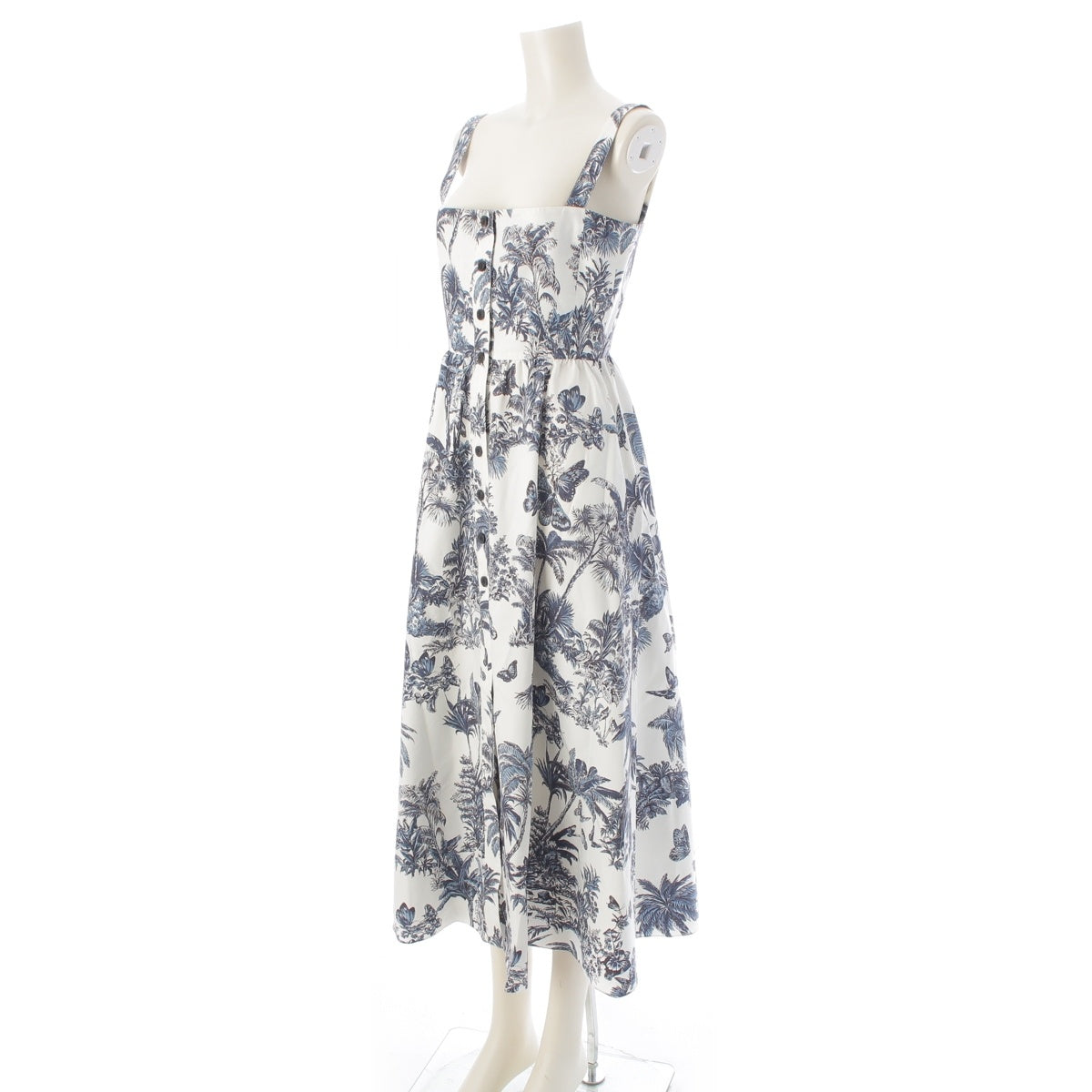 Christian Dior Dioliviera Toile de Jouy Palm cotton Palm tree pattern shoulder bag one piece dress 541D57A3A91 White blue 40